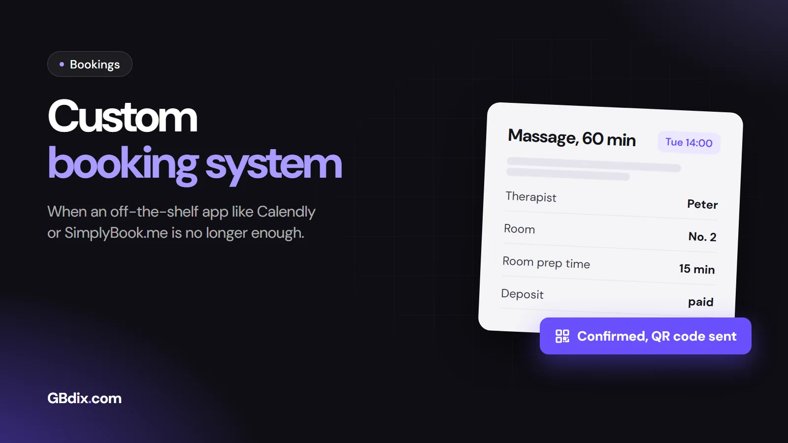 Custom booking system: a massage booking that blocks the therapist, the room and the prep time